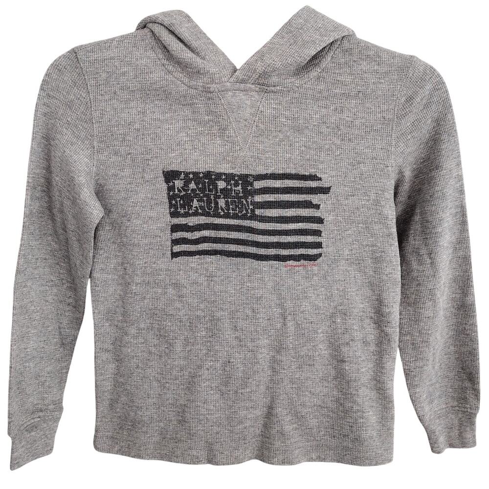 Polo Ralph Lauren NEW Gray Flag Logo Thermal Long Sleeve Hooded Top Youth Boys 7